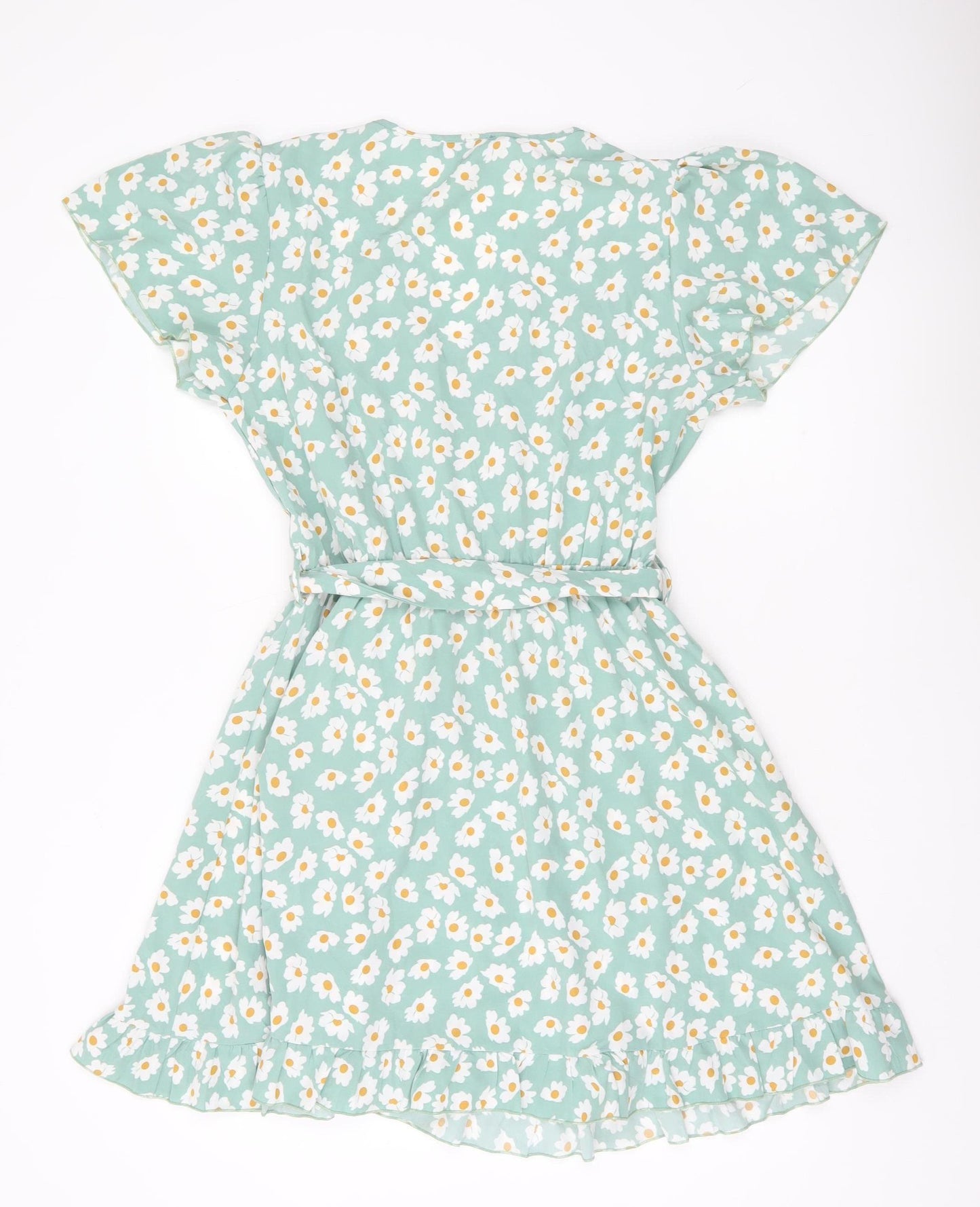 Fluid Women’s Green Floral Short Wrap Dress Size M