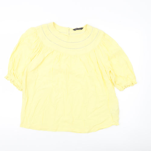 Marks and Spencer Womens Yellow Blouse Size 10 Tunic Puff Sleeve
