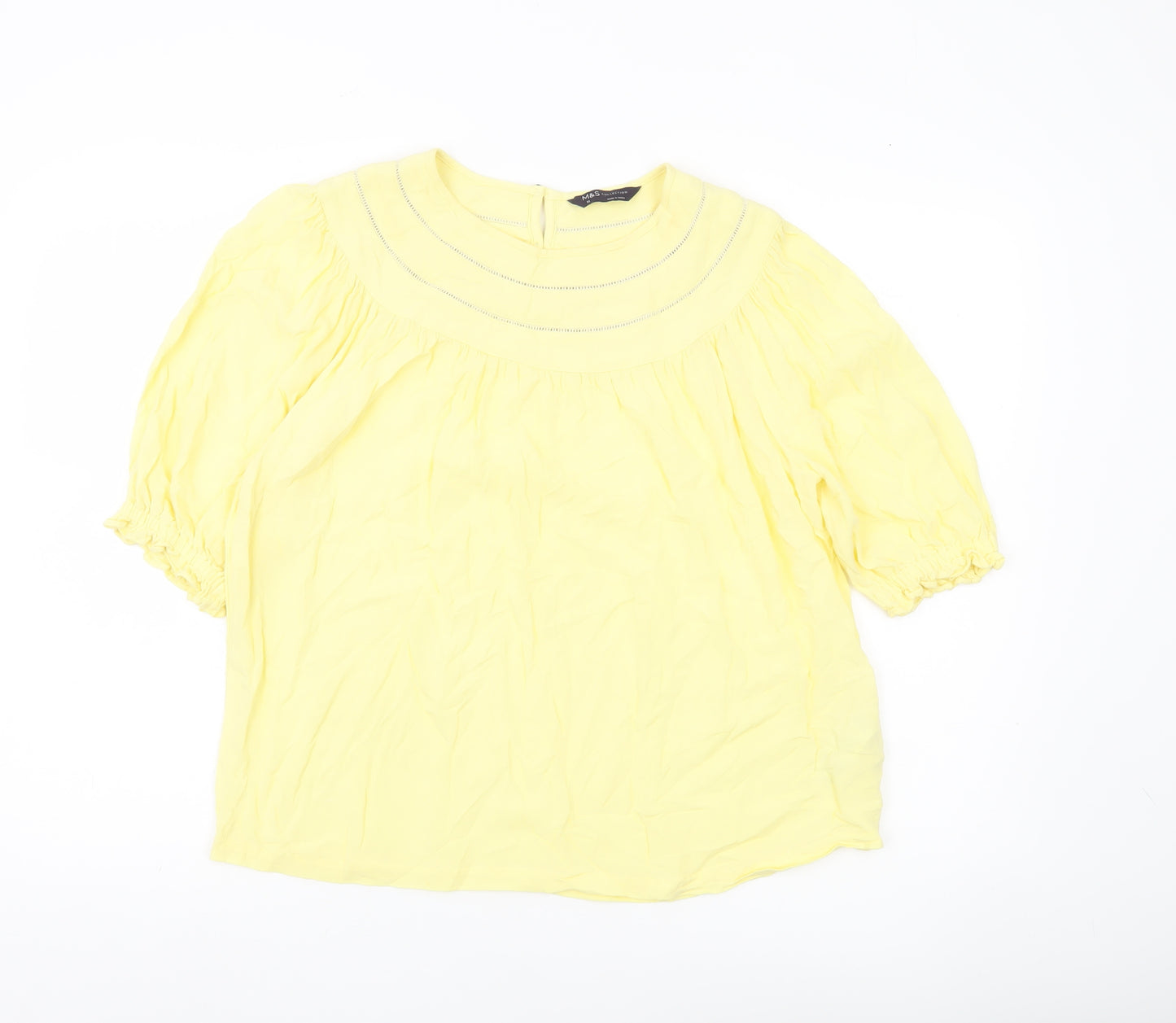Marks and Spencer Womens Yellow Blouse Size 10 Tunic Puff Sleeve
