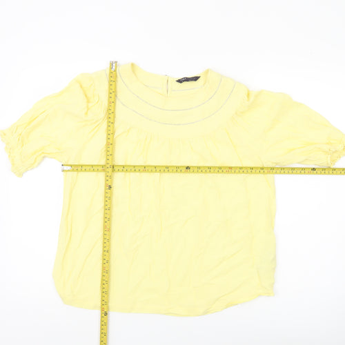Marks and Spencer Womens Yellow Blouse Size 10 Tunic Puff Sleeve