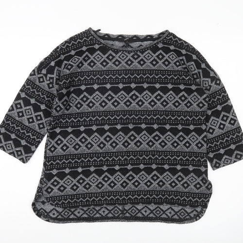 Next Womens Black Geometric Knit Tunic Top UK 12 3/4 Sleeve