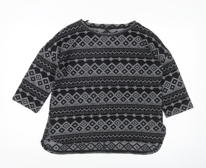 Next Womens Black Geometric Knit Tunic Top UK 12 3/4 Sleeve