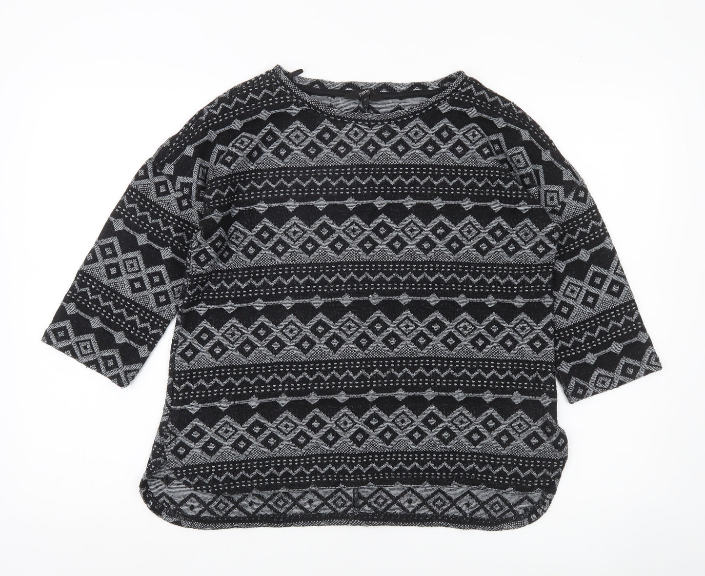 Next Womens Black Geometric Knit Tunic Top UK 12 3/4 Sleeve