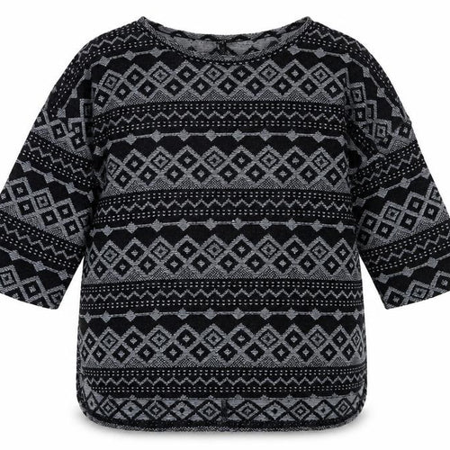 Next Womens Black Geometric Knit Tunic Top UK 12 3/4 Sleeve