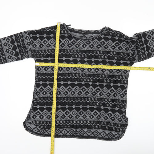 Next Womens Black Geometric Knit Tunic Top UK 12 3/4 Sleeve