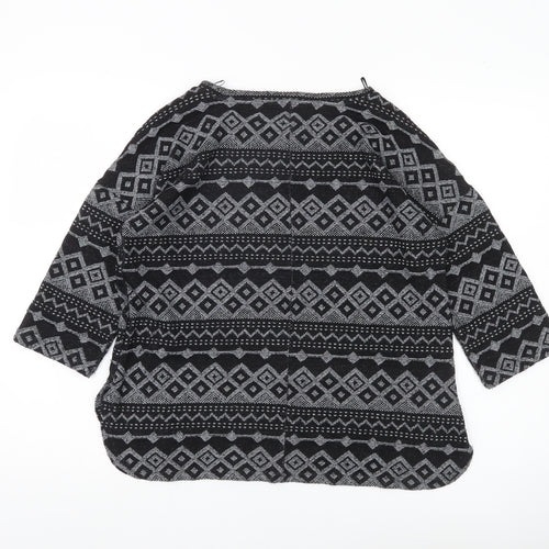 Next Womens Black Geometric Knit Tunic Top UK 12 3/4 Sleeve