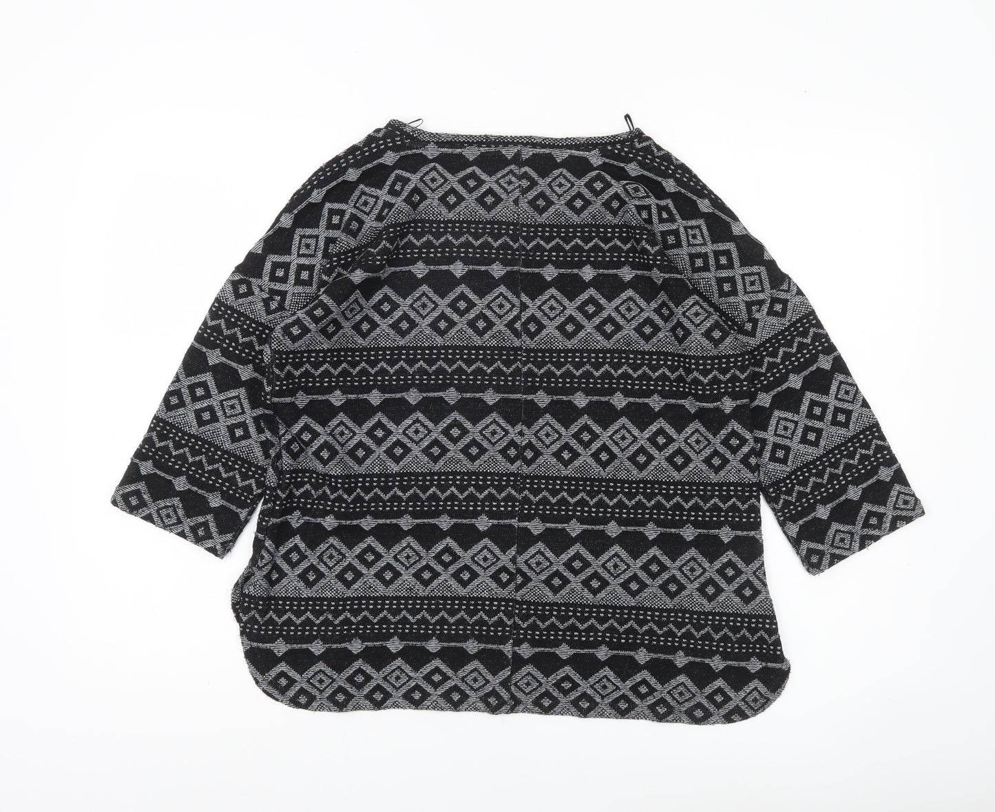 Next Womens Black Geometric Knit Tunic Top UK 12 3/4 Sleeve