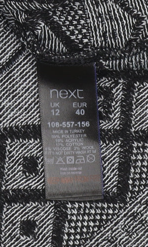 Next Womens Black Geometric Knit Tunic Top UK 12 3/4 Sleeve