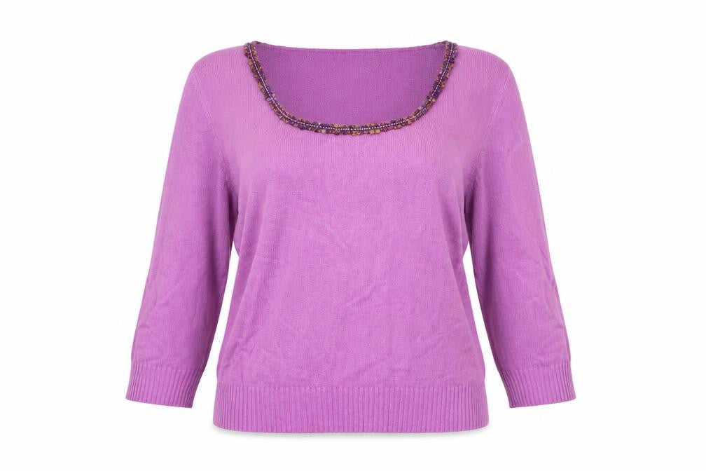 Front view of Marks & Spencer Women’s Purple Beaded Scoop Neck jumper, size UK 16