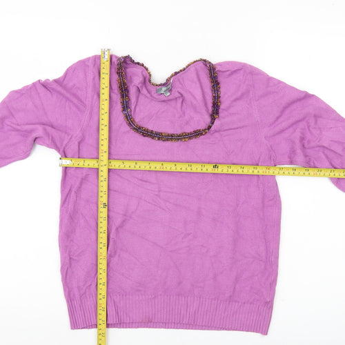 Marks and Spencer Women’s Purple Beaded Scoop Neck Pullover Jumper Size 16