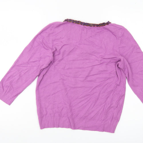 Marks and Spencer Women’s Purple Beaded Scoop Neck Pullover Jumper Size 16