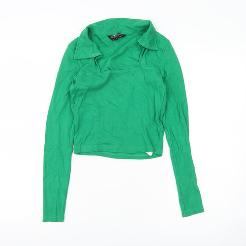 Brave Soul Women’s Green Collared Cropped Long Sleeve T-Shirt Size S