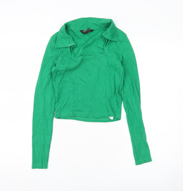 Brave Soul Women’s Green Collared Cropped Long Sleeve T-Shirt Size S