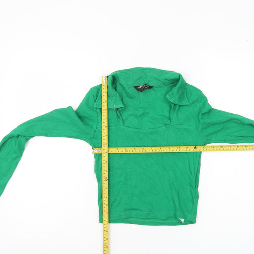 Brave Soul Women’s Green Collared Cropped Long Sleeve T-Shirt Size S