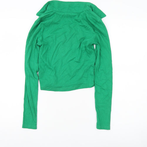 Brave Soul Women’s Green Collared Cropped Long Sleeve T-Shirt Size S