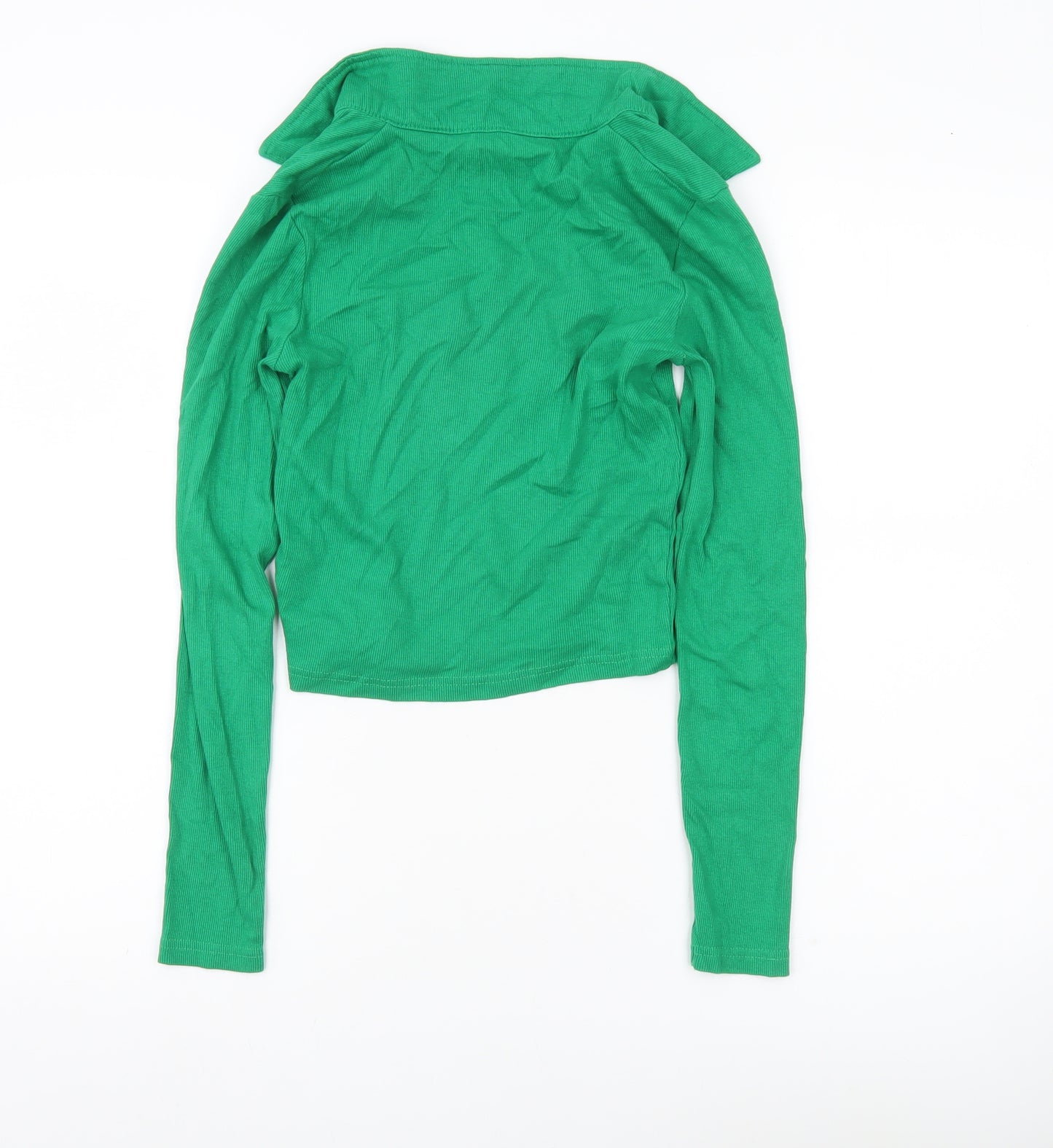 Brave Soul Women’s Green Collared Cropped Long Sleeve T-Shirt Size S