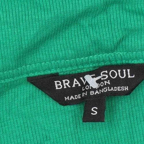 Brave Soul Women’s Green Collared Cropped Long Sleeve T-Shirt Size S