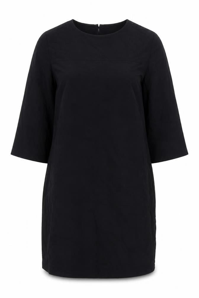 Front view of Marks & Spencer women’s black, size UK 12, shift dress 3/4 sleeve