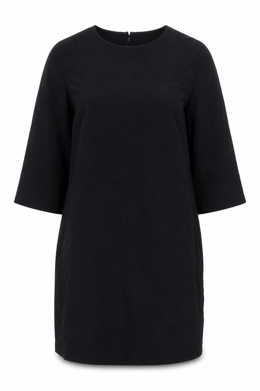 Front view of Marks & Spencer women’s black, size UK 12, shift dress 3/4 sleeve