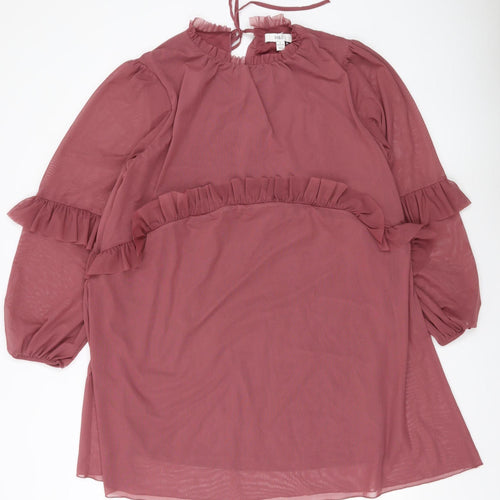 Marks and Spencer Women Pink Size 16 Shift Dress Ruffle Chiffon