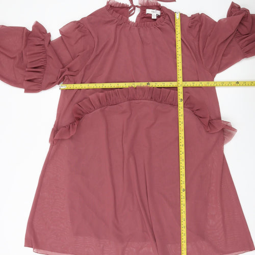 Marks and Spencer Women Pink Size 16 Shift Dress Ruffle Chiffon