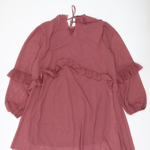 Marks and Spencer Women Pink Size 16 Shift Dress Ruffle Chiffon