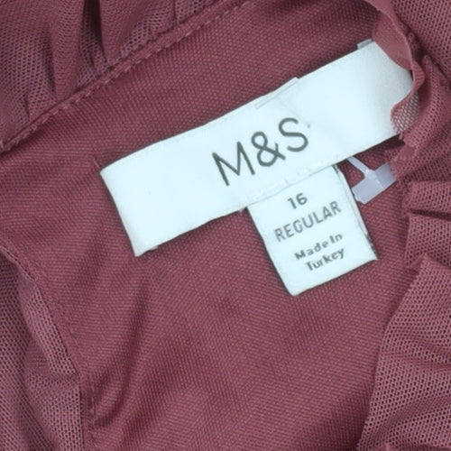 Marks and Spencer Women Pink Size 16 Shift Dress Ruffle Chiffon