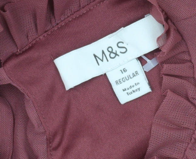 Marks and Spencer Women Pink Size 16 Shift Dress Ruffle Chiffon