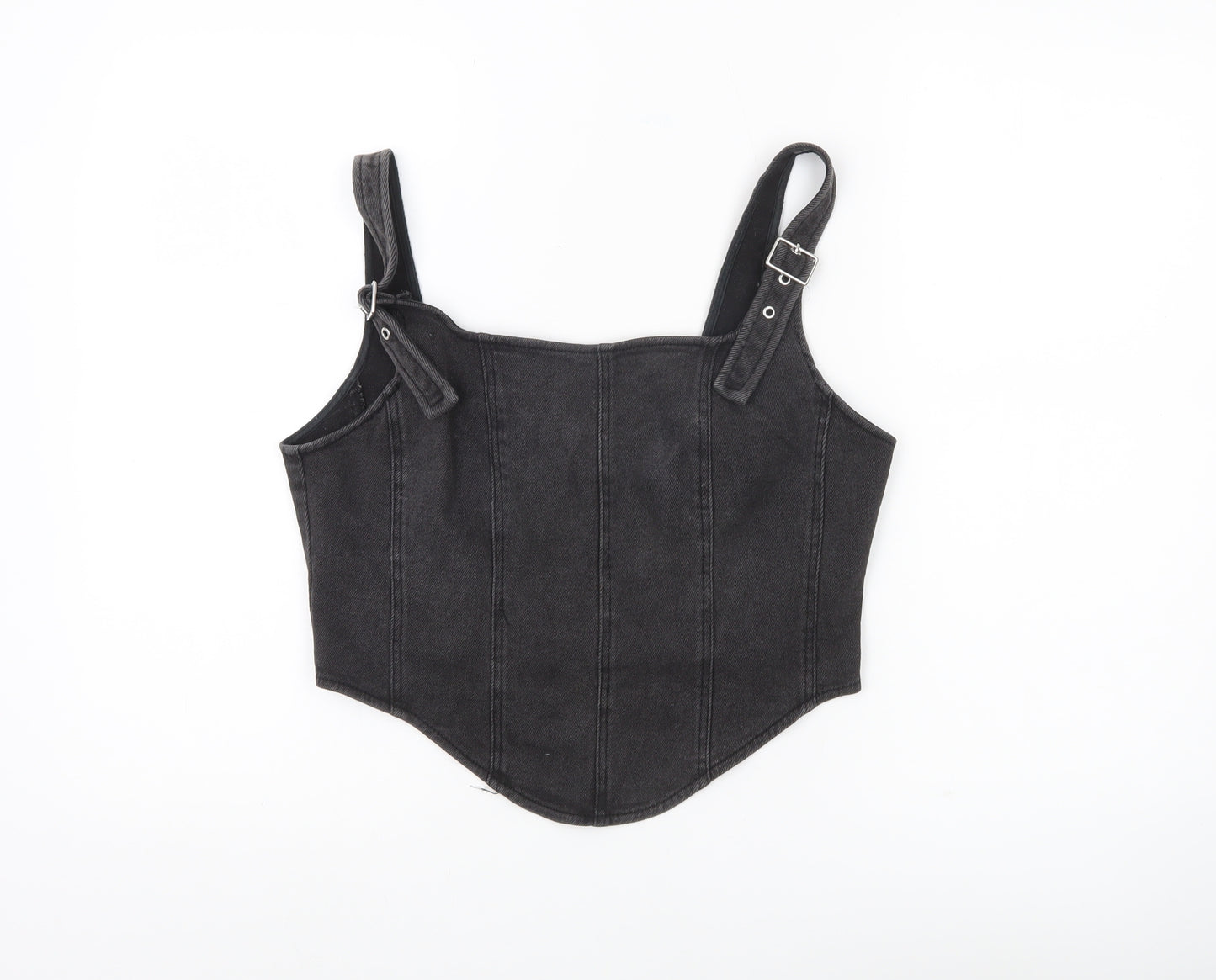 Wild Fable Womens Black Denim Cropped Tank Top Size M Slim Fit Zip