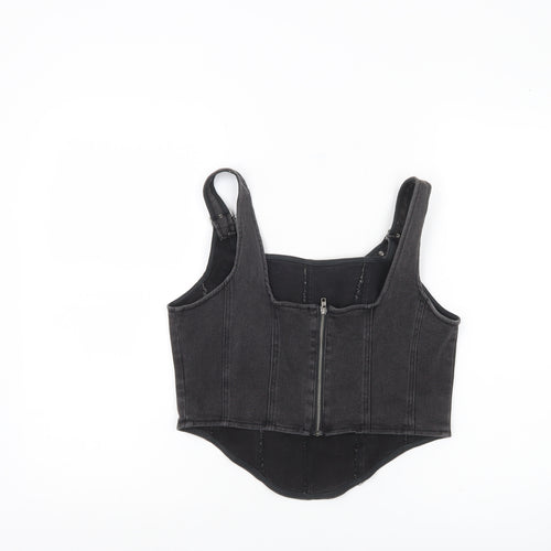 Wild Fable Womens Black Denim Cropped Tank Top Size M Slim Fit Zip