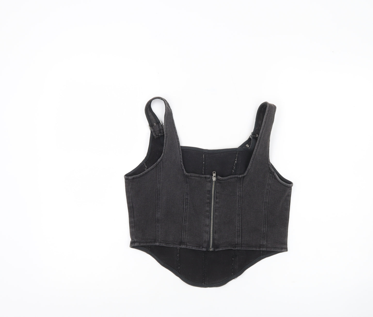 Wild Fable Womens Black Denim Cropped Tank Top Size M Slim Fit Zip