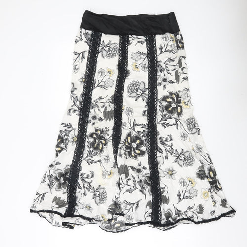 Rosie's L.F. Colli Women's Black White Floral A-Line Knee Skirt UK 10