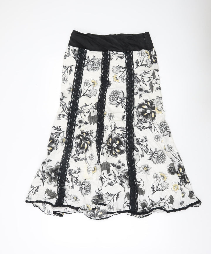 Rosie's L.F. Colli Women's Black White Floral A-Line Knee Skirt UK 10