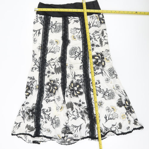 Rosie's L.F. Colli Women's Black White Floral A-Line Knee Skirt UK 10