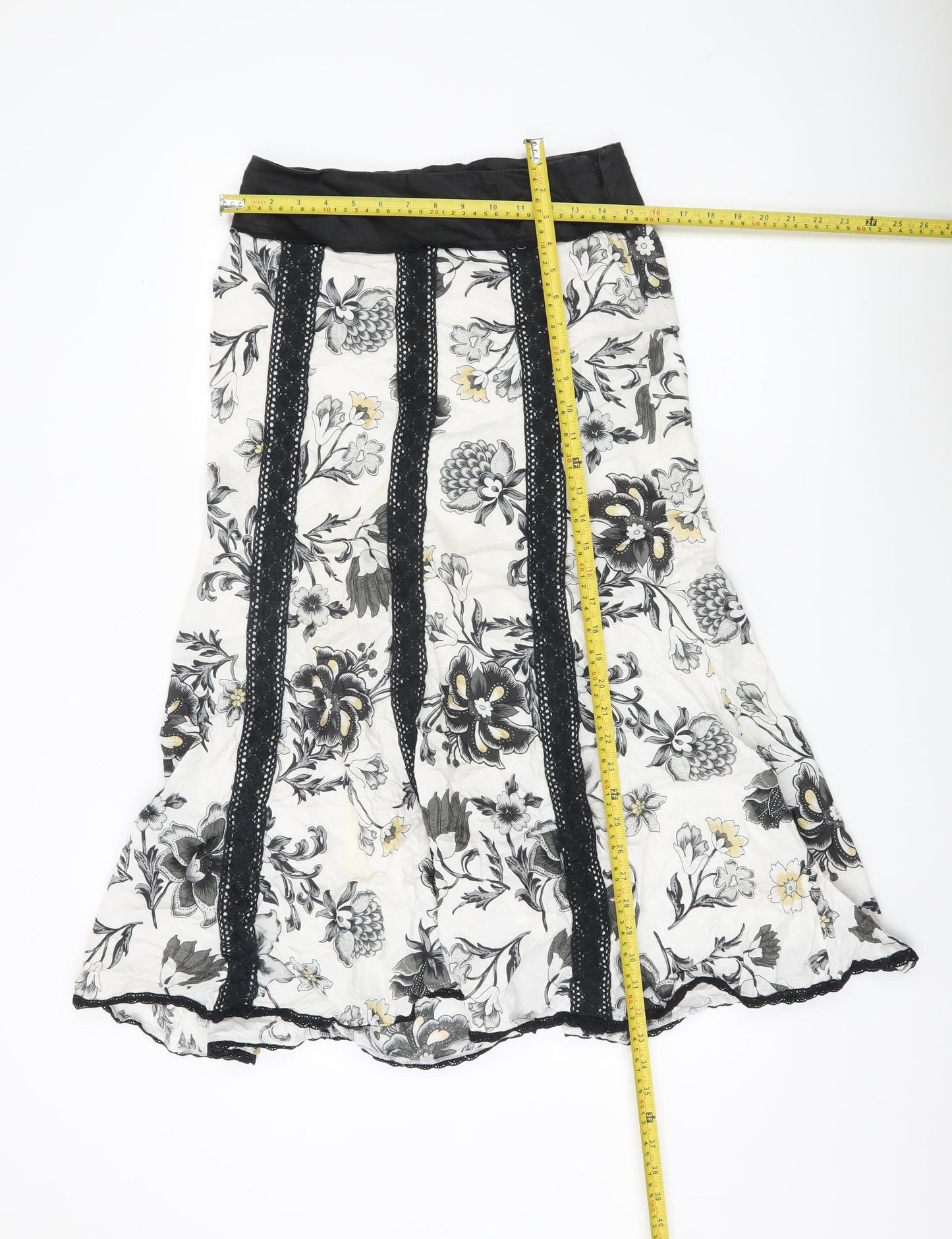 Rosie's L.F. Colli Women's Black White Floral A-Line Knee Skirt UK 10