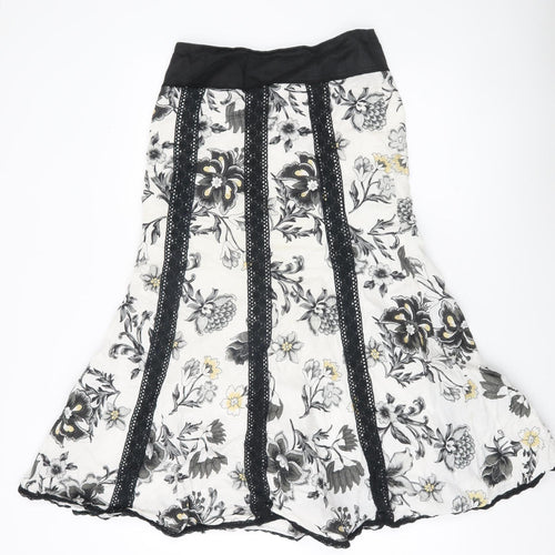 Rosie's L.F. Colli Women's Black White Floral A-Line Knee Skirt UK 10