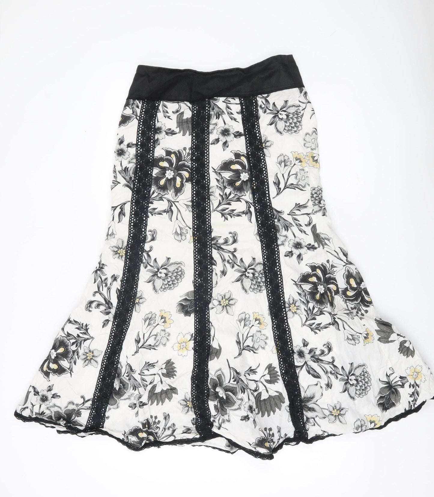 Rosie's L.F. Colli Women's Black White Floral A-Line Knee Skirt UK 10