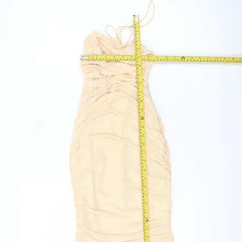 Oh Polly Women’s Beige Size 8 Bodycon Ruched Halter Mini Dress