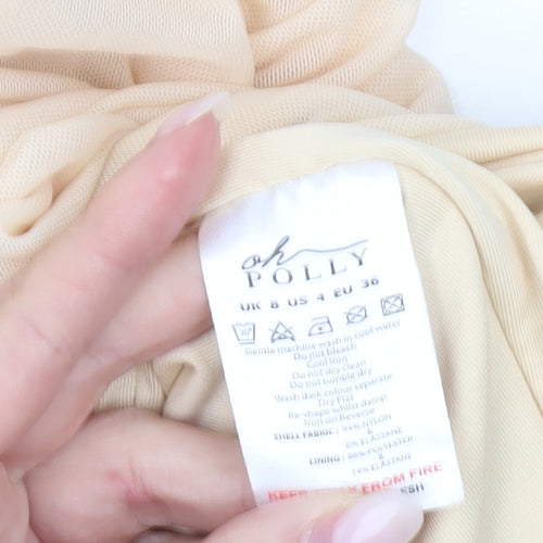 Oh Polly Women’s Beige Size 8 Bodycon Ruched Halter Mini Dress