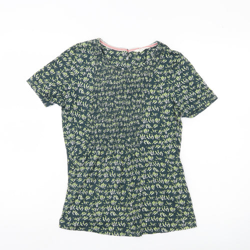 White Stuff Womens Green Floral T-Shirt Size 8 Short Sleeve