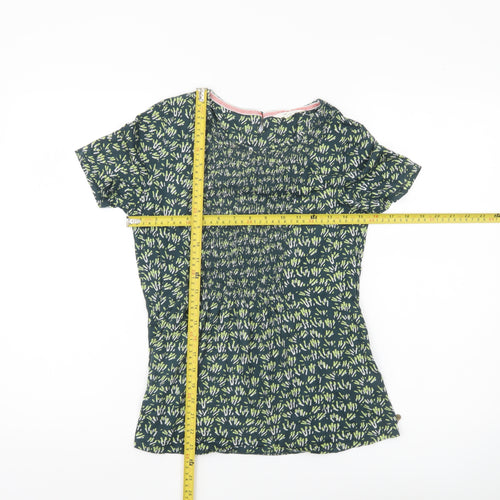 White Stuff Womens Green Floral T-Shirt Size 8 Short Sleeve