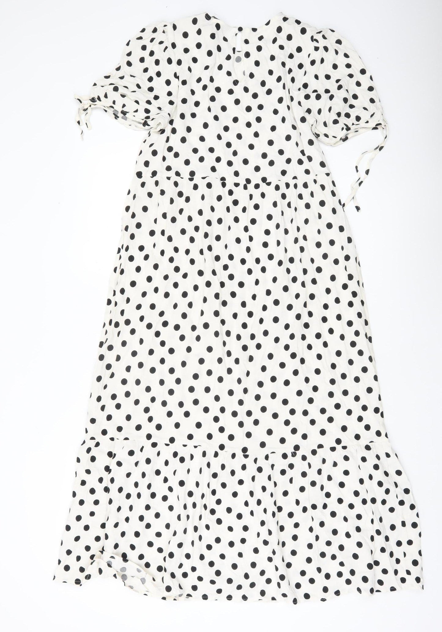 New Look Women White Polka Dot Midi Shift Dress UK 8 Puff Sleeve