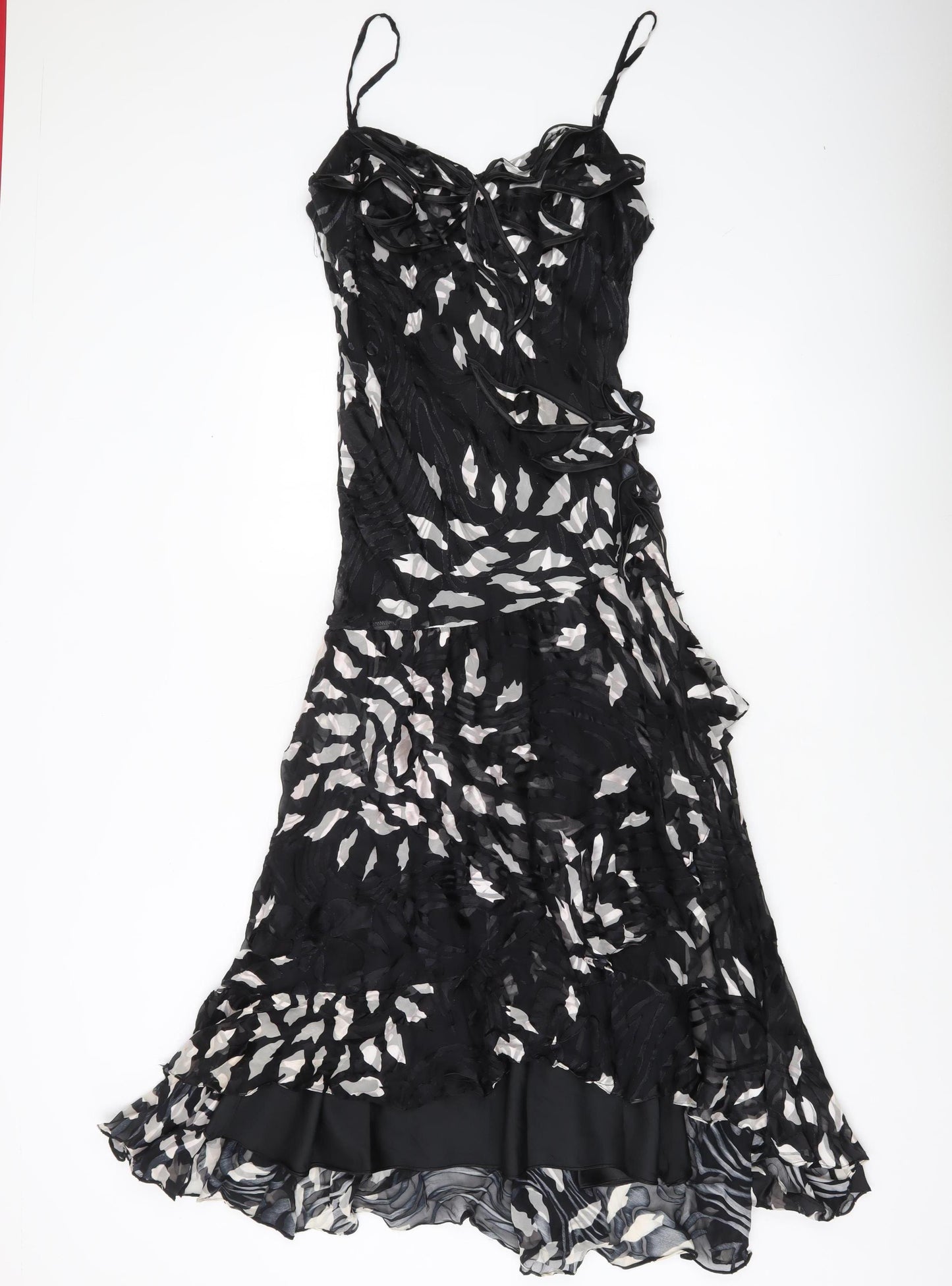 Noreen Phillips Women’s Black Midi Slip Dress Size 6 Ruffle Party