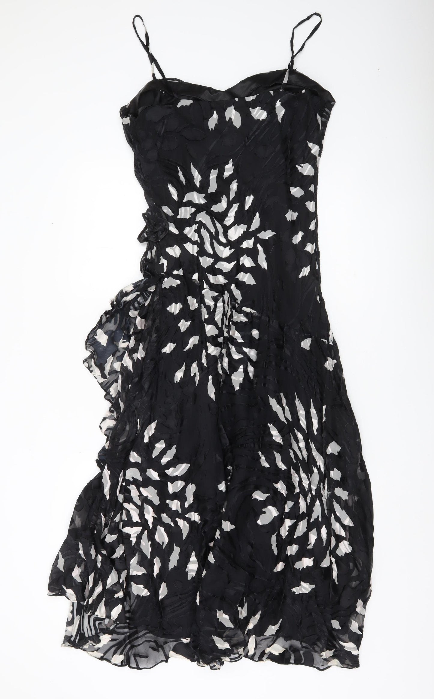 Noreen Phillips Women’s Black Midi Slip Dress Size 6 Ruffle Party