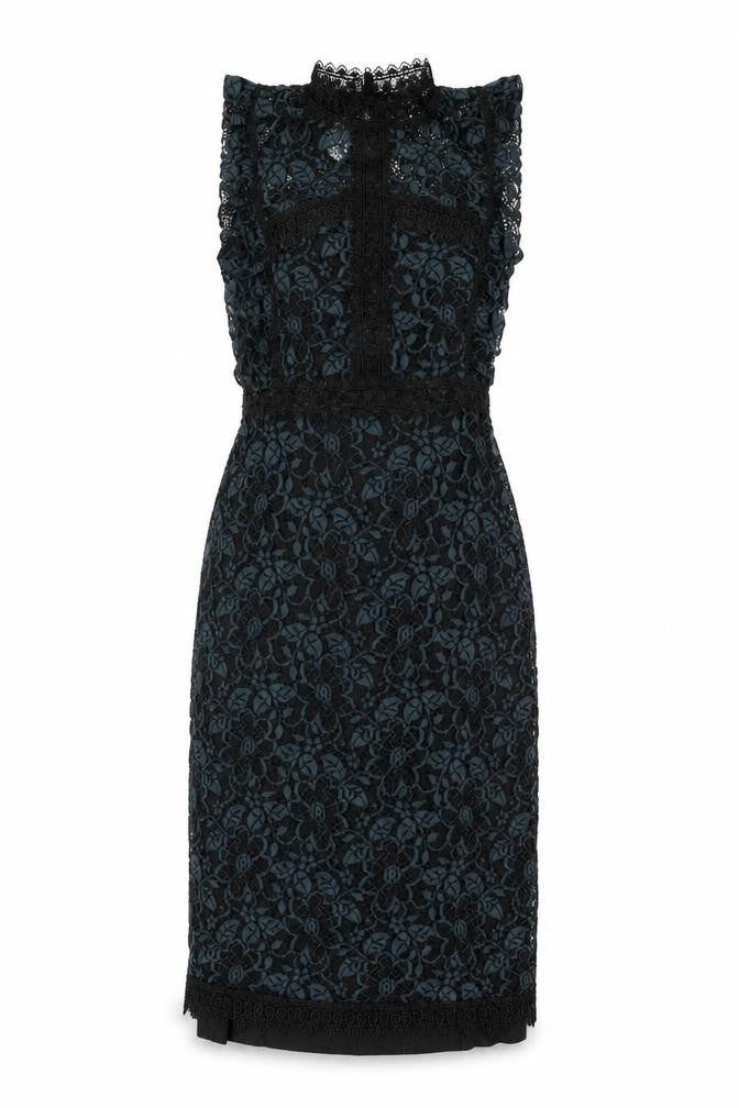 Front view of Zara Basic Women's Black XS Sheath Lace Sleeveless Cocktail Dress