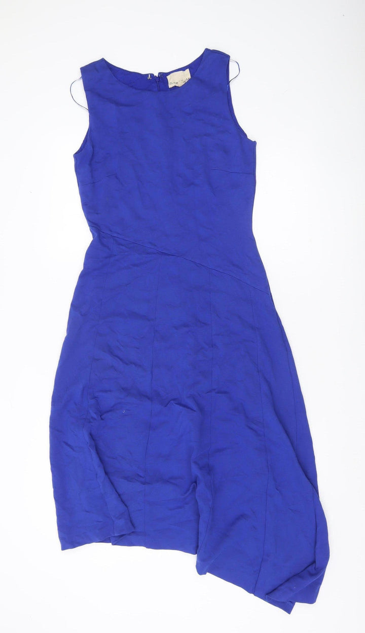 Phase Eight Women’s Blue Sleeveless Asymmetric Midi Sheath Dress UK 10