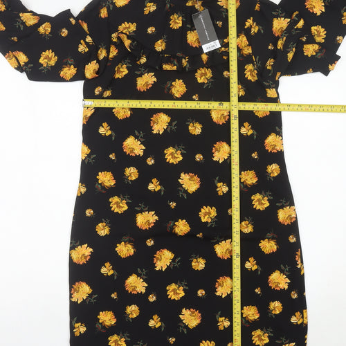 Dorothy Perkins Women’s Black Floral Shift Dress UK 10 Knee Length