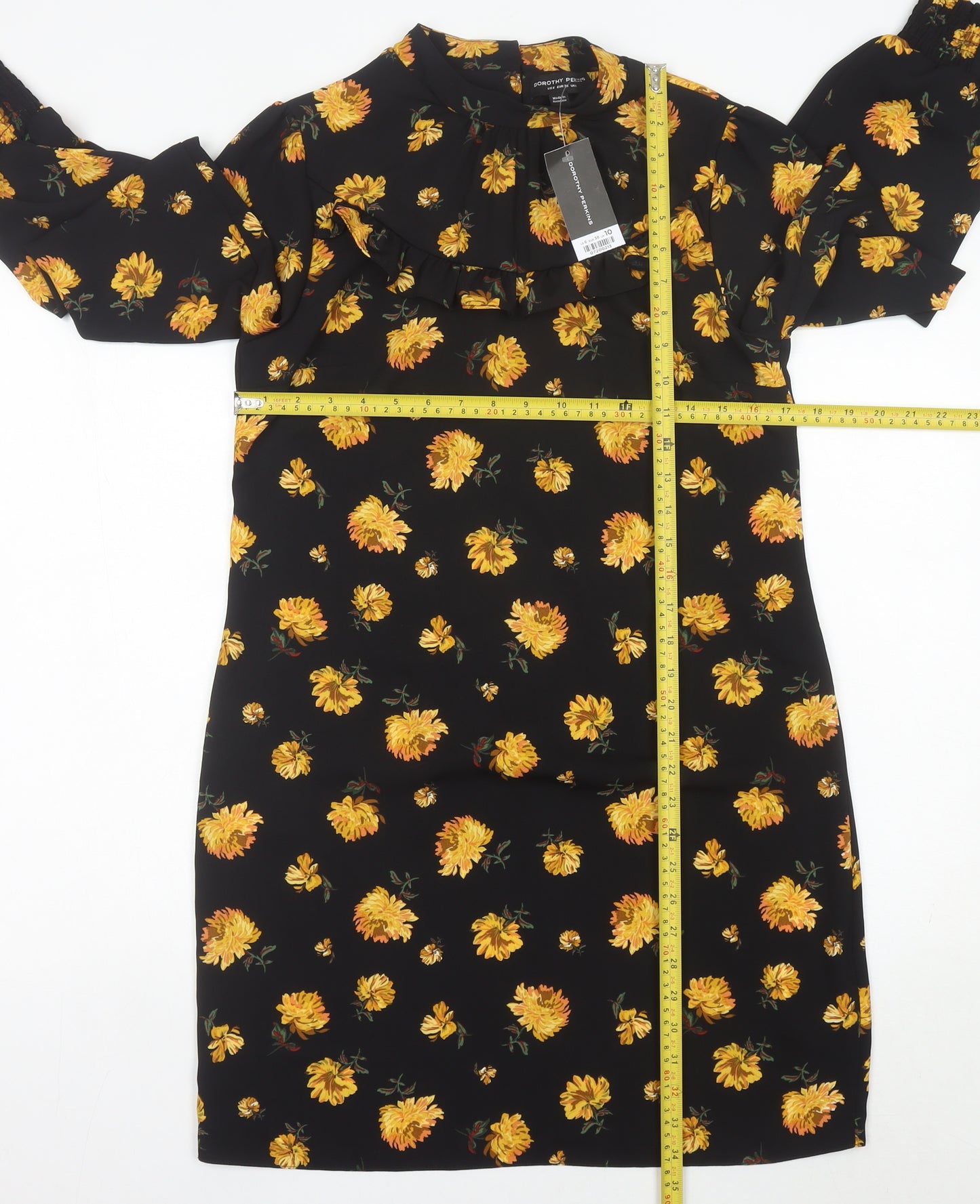 Dorothy Perkins Women’s Black Floral Shift Dress UK 10 Knee Length