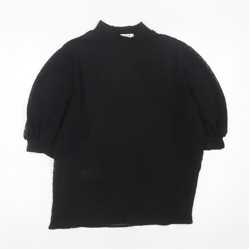 Zara Women Black M Tunic Blouse Mock Neck Puff Sleeve
