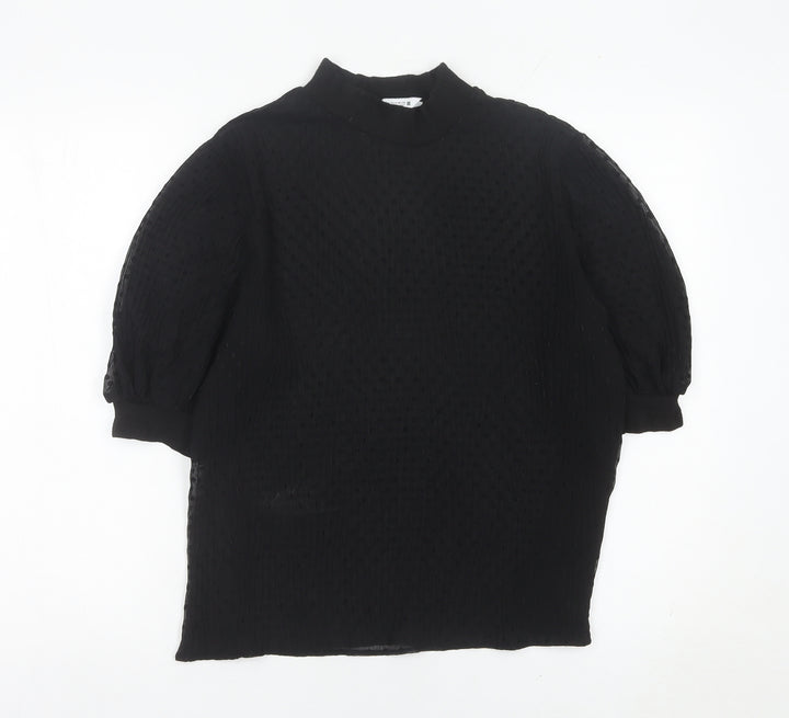 Zara Women Black M Tunic Blouse Mock Neck Puff Sleeve